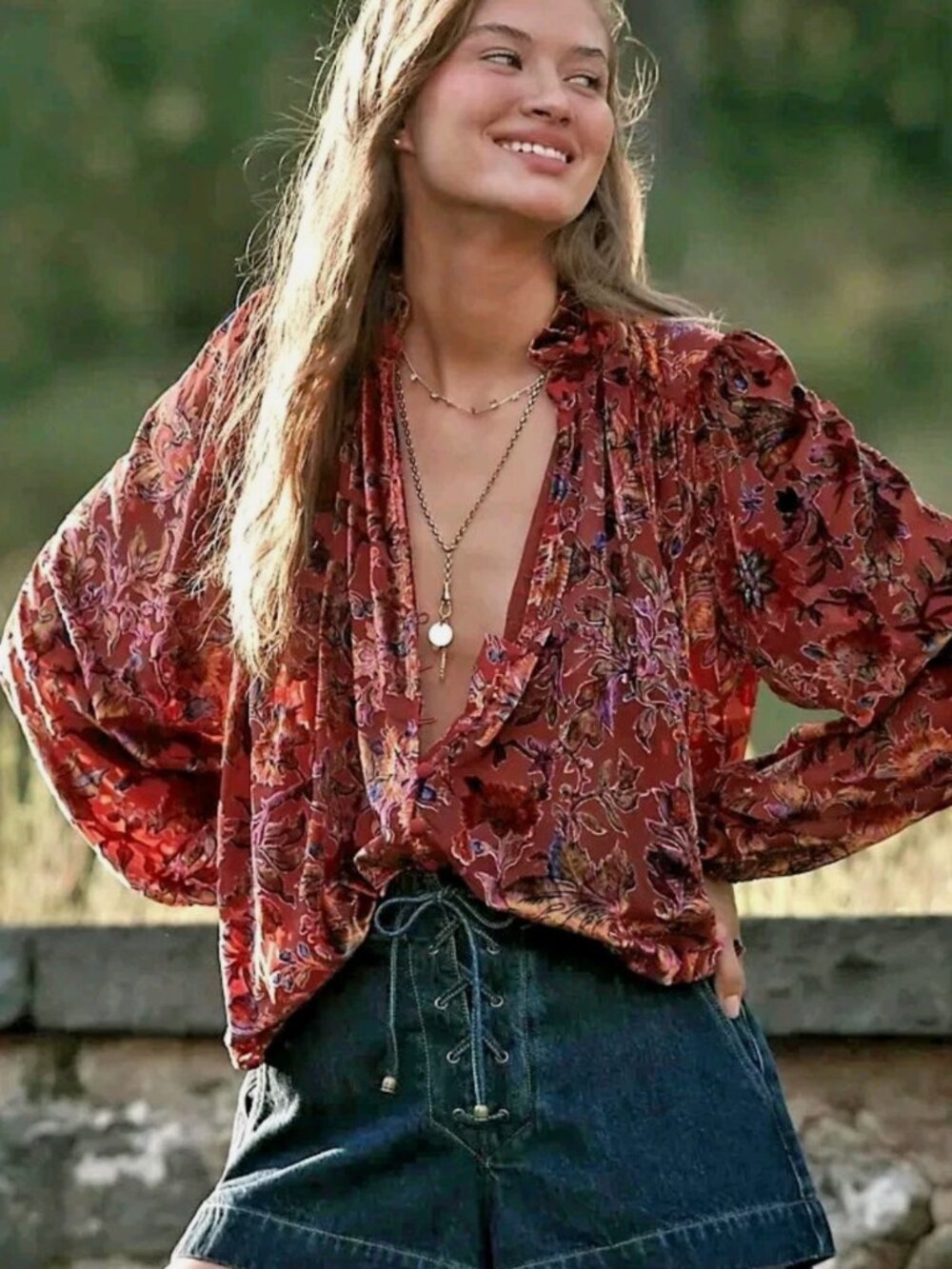 Anthropologie Estela Burnout Sheer Printed Blouse NWT XS - Wine